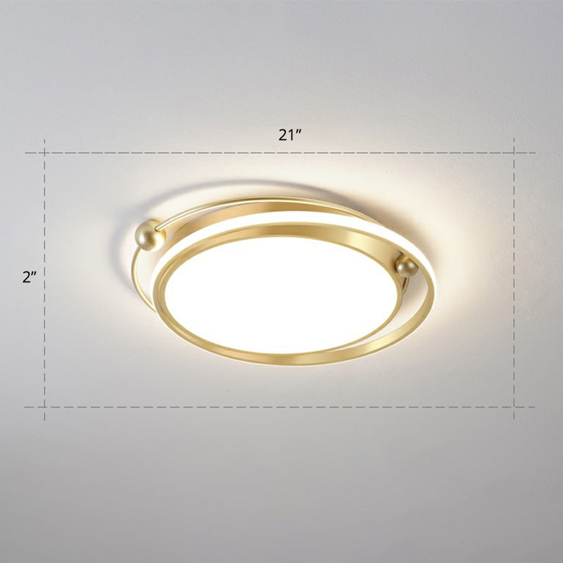 Modern Gold Led Ceiling Light With Halo Ring Flush Mount For Bedroom / 21 Remote Control Stepless