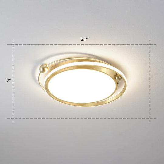 Modern Gold Led Ceiling Light With Halo Ring Flush Mount For Bedroom / 21 Remote Control Stepless