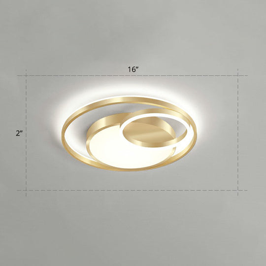 Minimalist Gold Round Metal Led Flush Mount Light For Bedroom Ceiling Lighting / 16 White