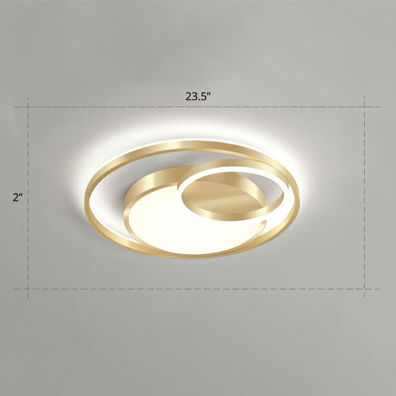 Minimalist Gold Round Metal Led Flush Mount Light For Bedroom Ceiling Lighting / 23.5’ White