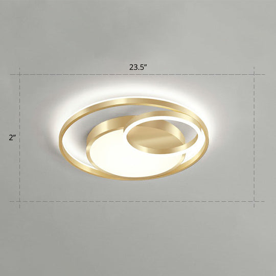 Minimalist Gold Round Metal Led Flush Mount Light For Bedroom Ceiling Lighting / 23.5’ White