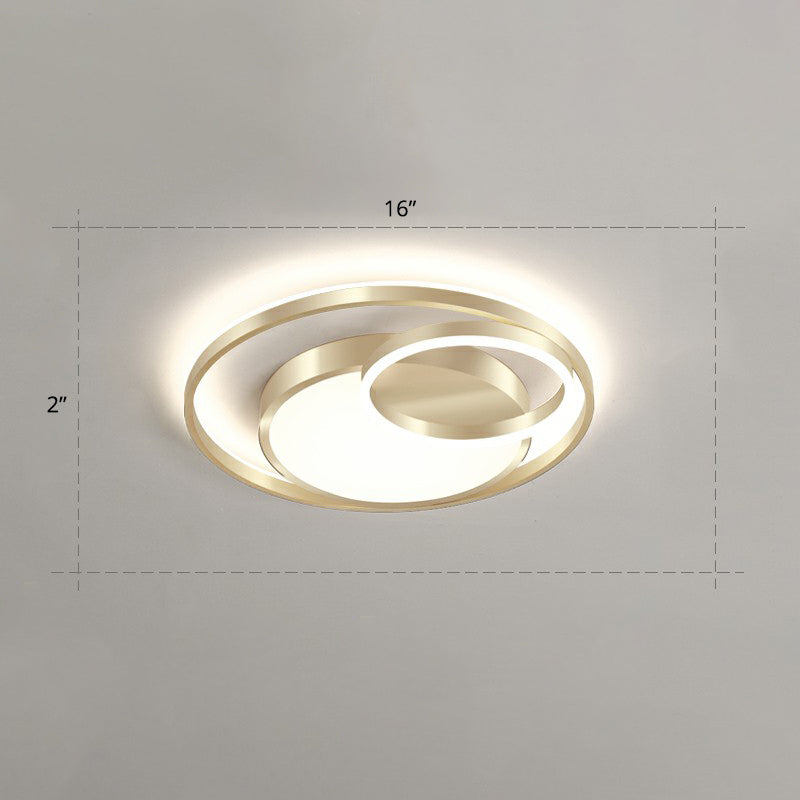 Minimalist Gold Round Metal Led Flush Mount Light For Bedroom Ceiling Lighting / 16 Remote Control