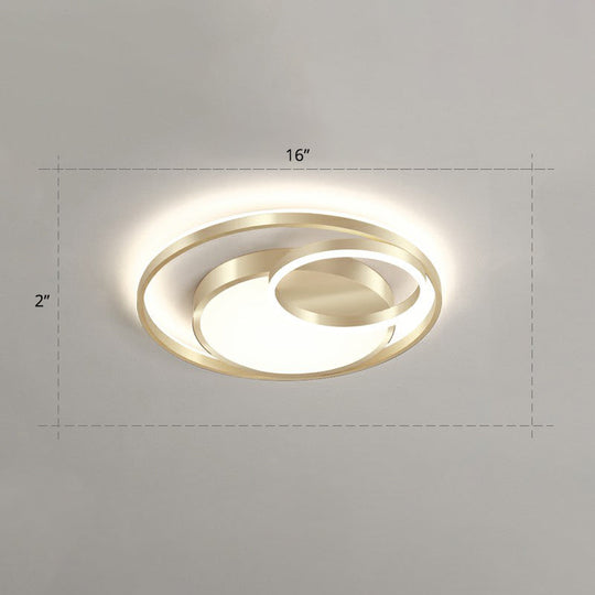Minimalist Gold Round Metal Led Flush Mount Light For Bedroom Ceiling Lighting / 16 Remote Control