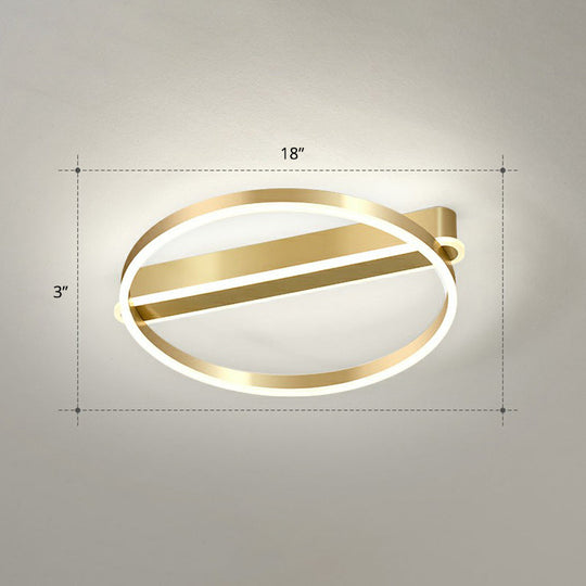 Gold Minimalist Metal Led Ceiling Light - Flush Mount For Bedroom / 18’ White