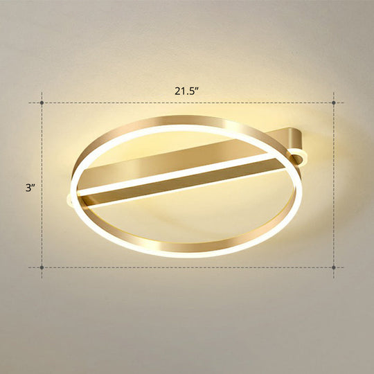 Gold Minimalist Metal Led Ceiling Light - Flush Mount For Bedroom / 21.5 Warm
