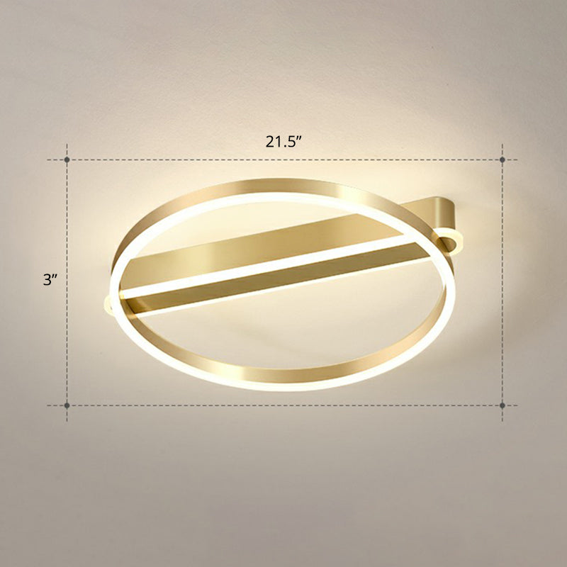 Gold Minimalist Metal Led Ceiling Light - Flush Mount For Bedroom / 21.5’ Remote Control Stepless