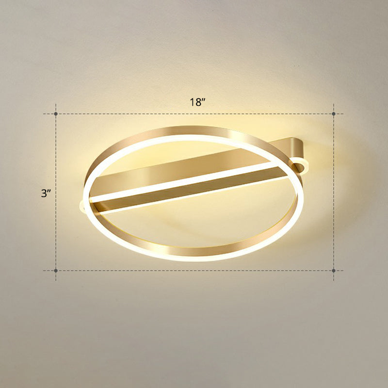 Gold Minimalist Metal Led Ceiling Light - Flush Mount For Bedroom / 18 Warm