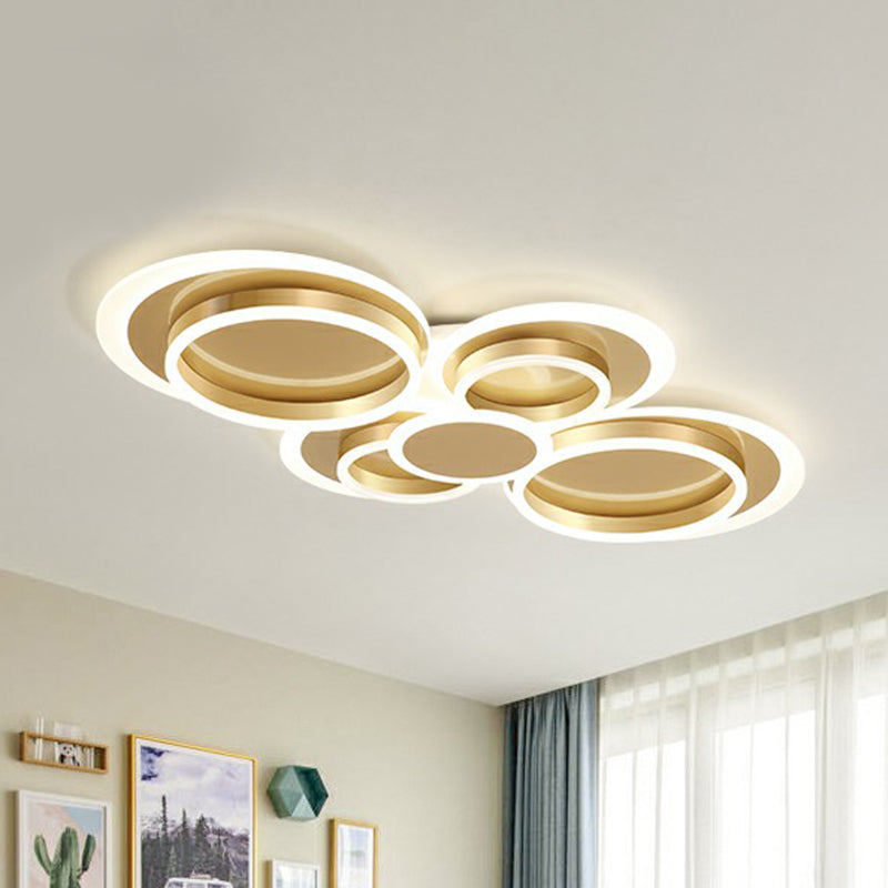 Contemporary Flushmount Led Ceiling Light - Gold Finish Metallic Ring Shape