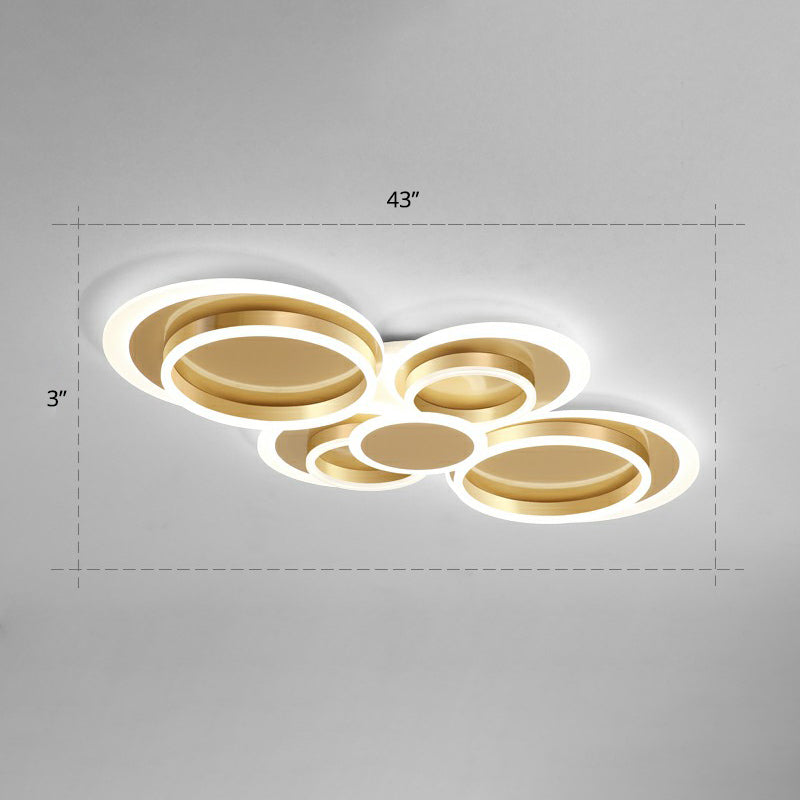 Contemporary Flushmount Led Ceiling Light - Gold Finish Metallic Ring Shape / 43’ White