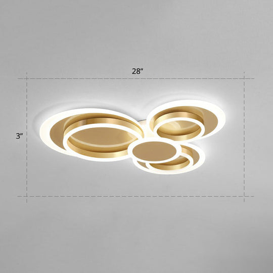 Contemporary Flushmount Led Ceiling Light - Gold Finish Metallic Ring Shape / 28 White