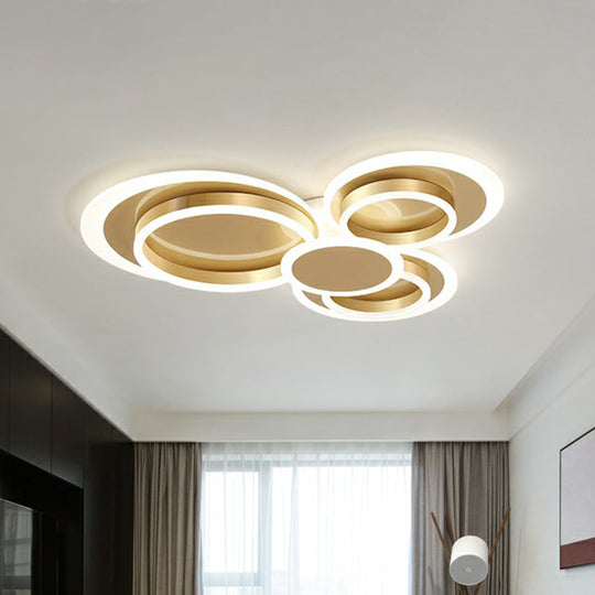 Contemporary Flushmount Led Ceiling Light - Gold Finish Metallic Ring Shape