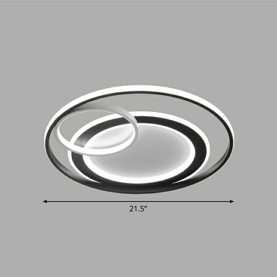 Minimalist Led Flush Ceiling Light Fixture - 3 - Ring Bedroom Mount In Black / 21.5’ White