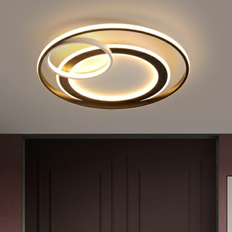 Minimalist Led Flush Ceiling Light Fixture - 3 - Ring Bedroom Mount In Black