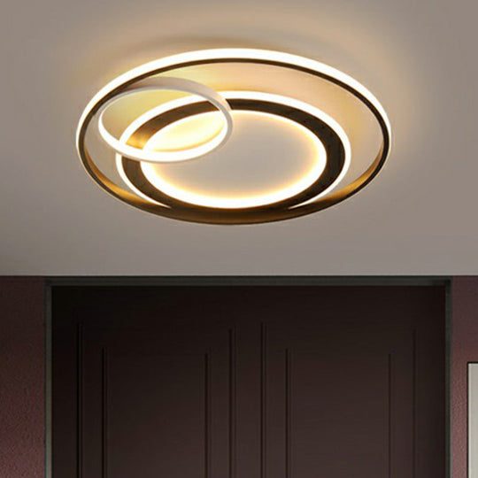 Minimalist Led Flush Ceiling Light Fixture - 3-Ring Bedroom Mount In Black