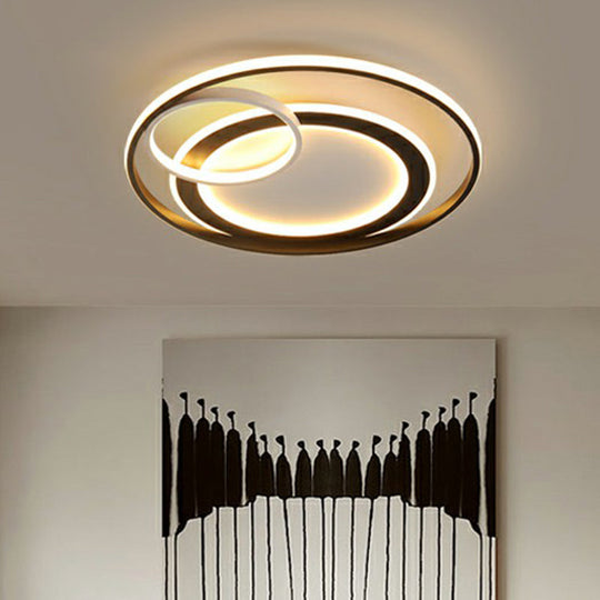 Minimalist Led Flush Ceiling Light Fixture - 3 - Ring Bedroom Mount In Black