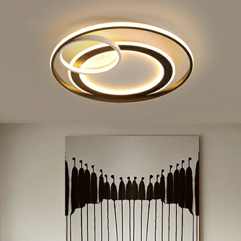 Minimalist Led Flush Ceiling Light Fixture - 3-Ring Bedroom Mount In Black