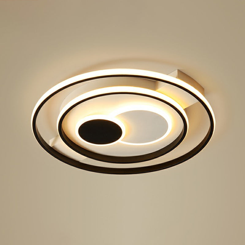 Led Black Flush Mount Ceiling Light For Bedroom - Simple Acrylic Circle Design / 20.5