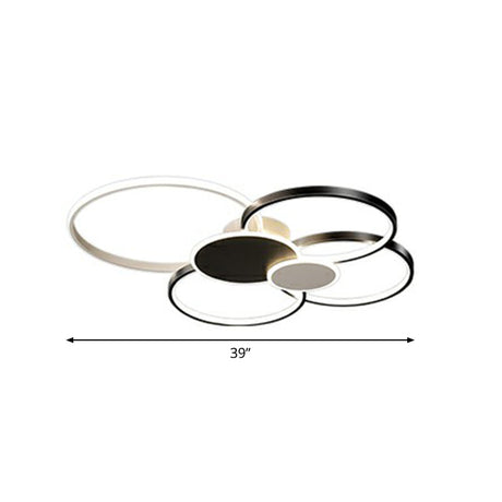 Modern Led Metal Flush Ceiling Light For Living Room - Circular Design Mounted Black / 39 White