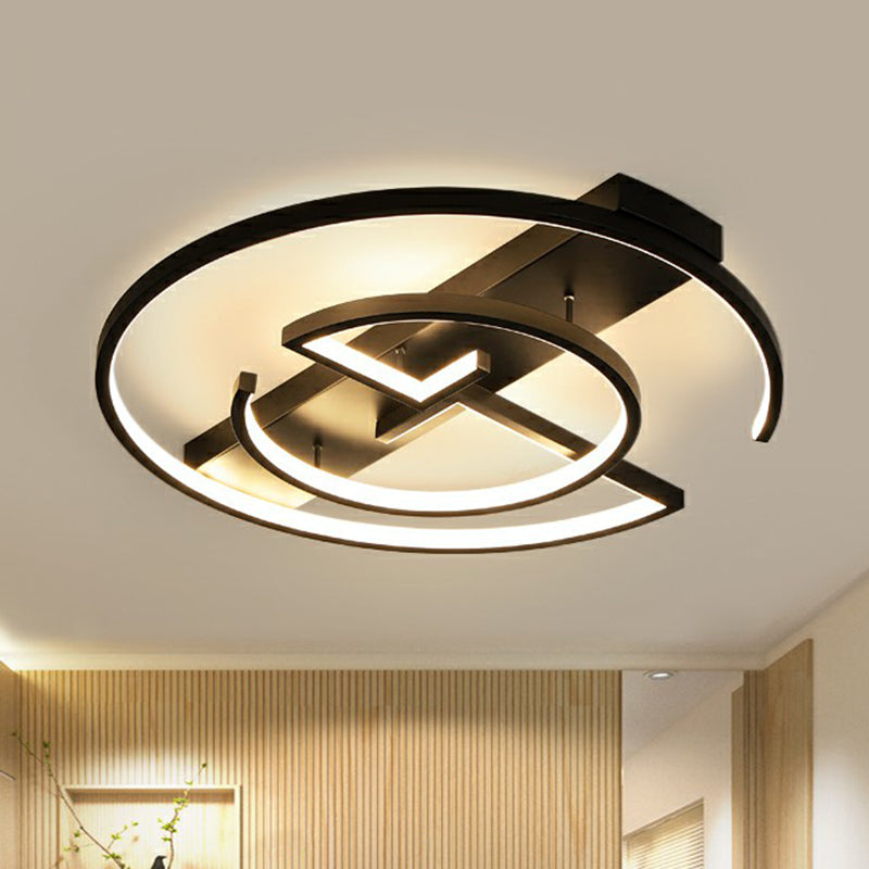 Metal Led Flush Light Fixture - Sleek Black Ceiling Lamp For Bedroom