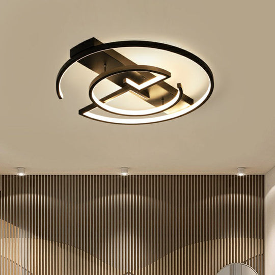 Metal Led Flush Light Fixture - Sleek Black Ceiling Lamp For Bedroom