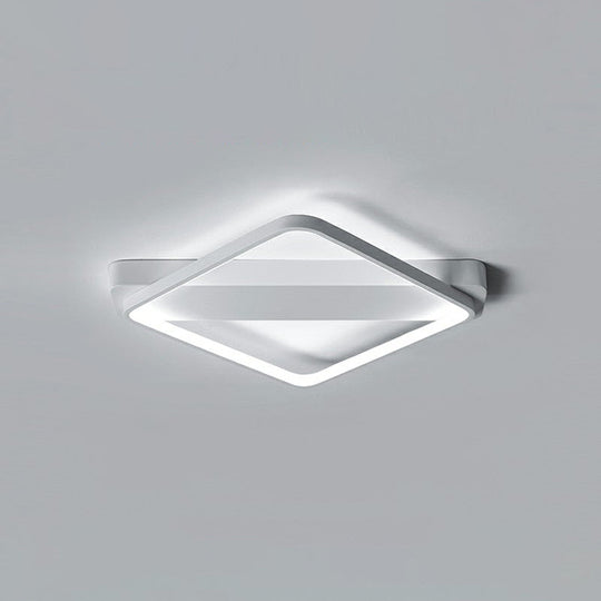 White Led Flush Mount Light: Modern Geometric Fixture For Bedroom Ceiling / 18 Rhombus