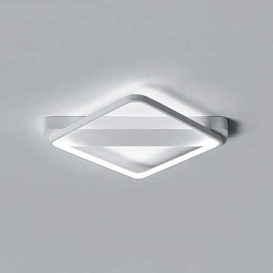 White Led Flush Mount Light: Modern Geometric Fixture For Bedroom Ceiling / 21.5’ Rhombus
