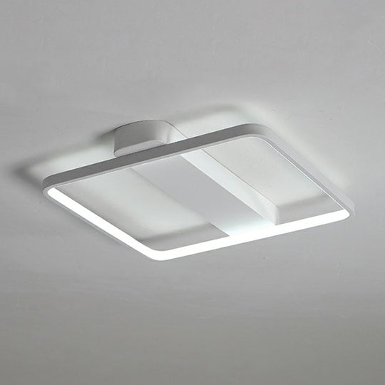 White Led Flush Mount Light: Modern Geometric Fixture For Bedroom Ceiling / 25.5’ Square Plate
