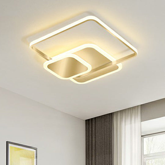 Gold Finish Square Led Flushmount Ceiling Light - Minimalist Metal Design / 16.5 Warm