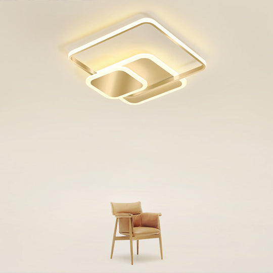 Gold Finish Square Led Flushmount Ceiling Light - Minimalist Metal Design