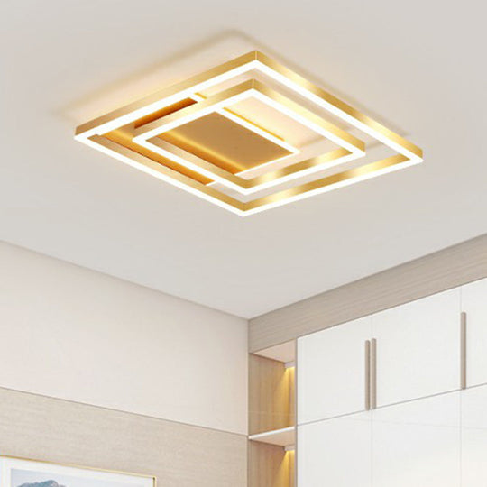 Minimalist Square Gold Led Flush Ceiling Light For Bedrooms