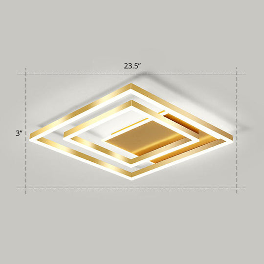Minimalist Square Gold Led Flush Ceiling Light For Bedrooms / 23.5’ White