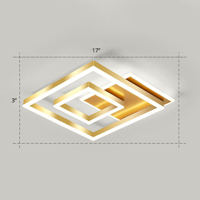 Minimalist Square Gold Led Flush Ceiling Light For Bedrooms / 17’ White