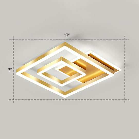 Minimalist Square Gold Led Flush Ceiling Light For Bedrooms / 17 White