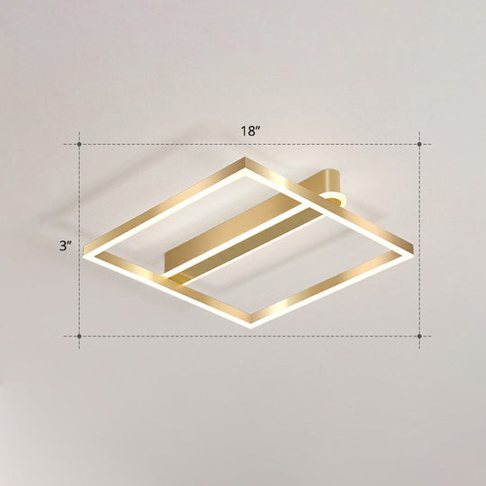 Minimalist Square Led Flush Ceiling Light In Gold For Bedroom / White Single Ring