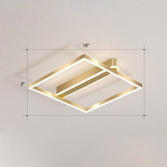 Minimalist Square Led Flush Ceiling Light In Gold For Bedroom / Remote Control Stepless Dimming