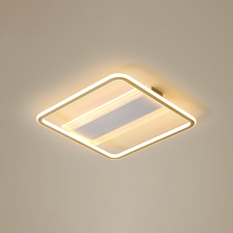 Minimalist Gold And White Flush Light For Bedroom With Square Acrylic Shade / 16.5