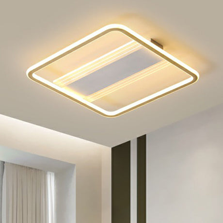 Minimalist Gold And White Flush Light For Bedroom With Square Acrylic Shade