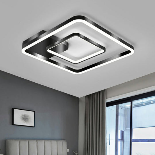 Minimalistic Black Finish Led Flush Mount Ceiling Lamp For Bedroom - Metal Frame / 18