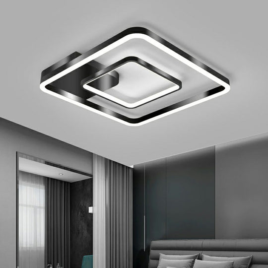 Minimalistic Black Finish Led Flush Mount Ceiling Lamp For Bedroom - Metal Frame