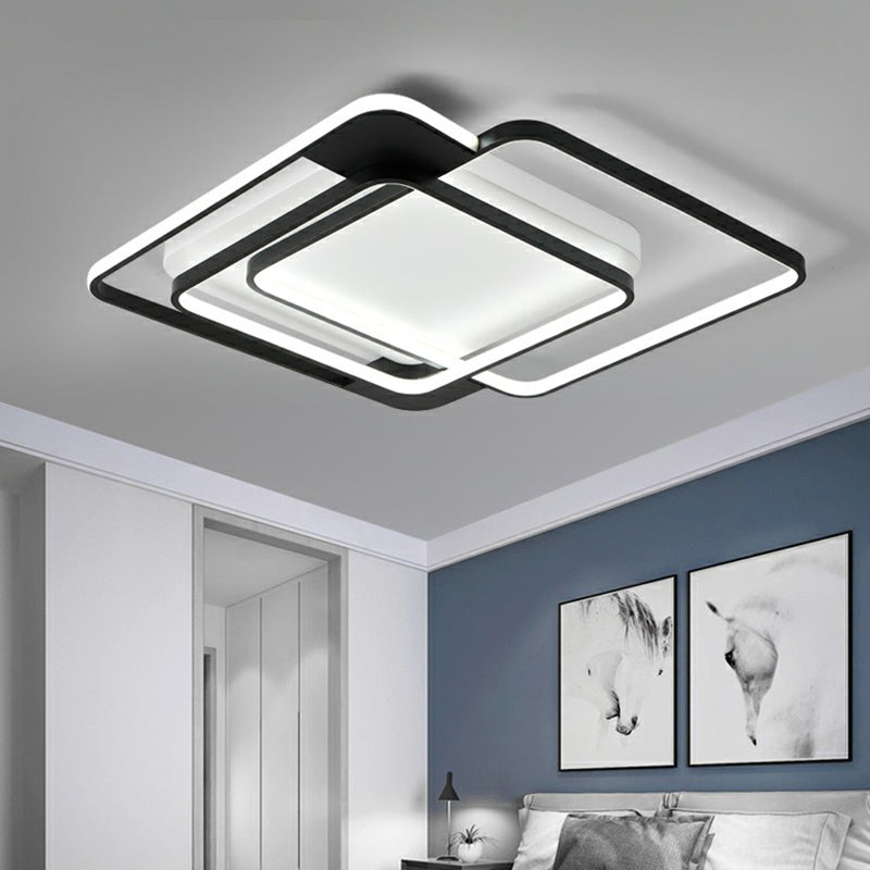 Modern Metal Black Led Square Flush Mount For Bedrooms