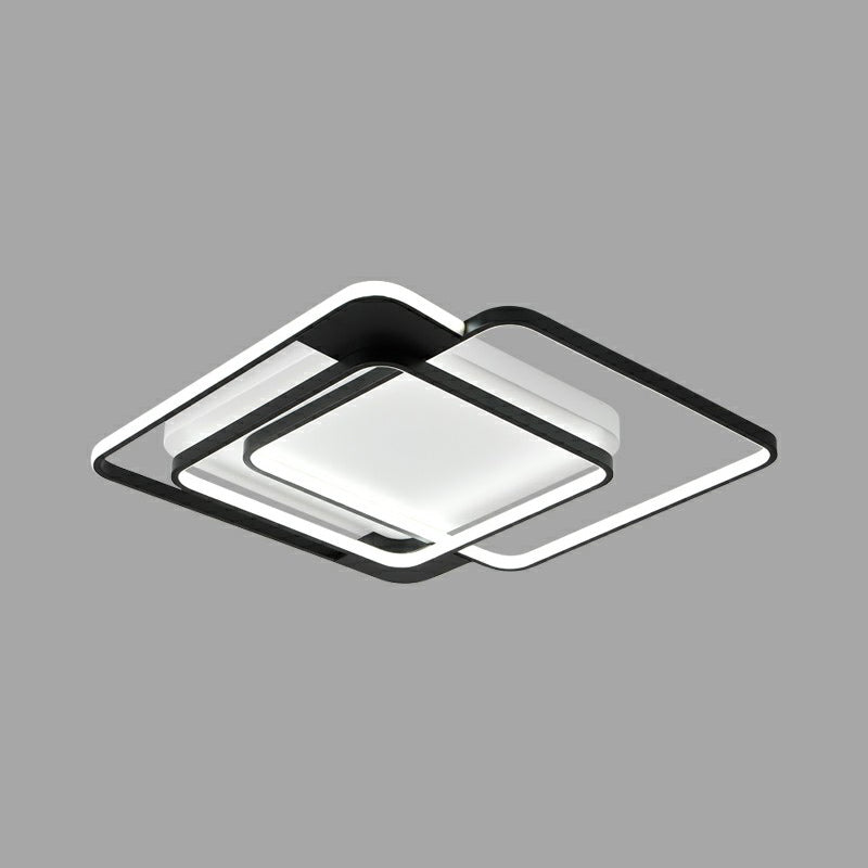 Modern Metal Black Led Square Flush Mount For Bedrooms / 16.5 White