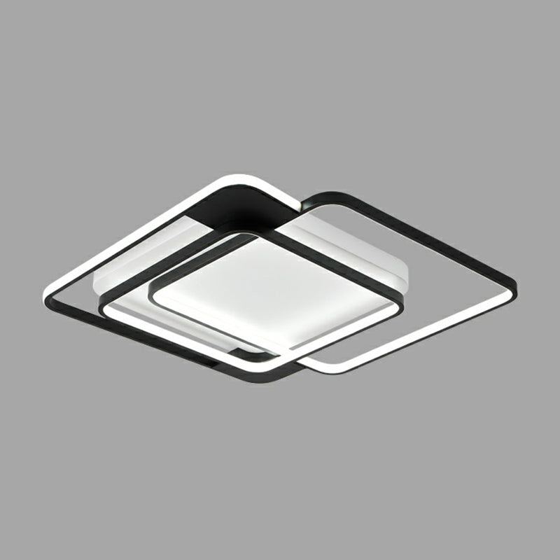 Modern Metal Black Led Square Flush Mount For Bedrooms / 20.5’ White