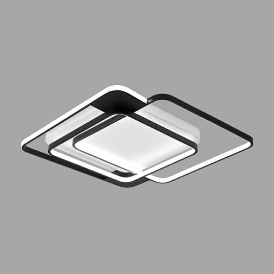 Modern Metal Black Led Square Flush Mount For Bedrooms / 20.5’ White