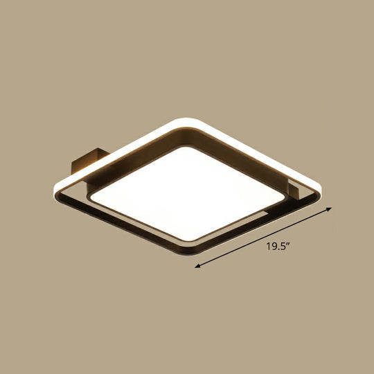 Modern Black Led Ceiling Light With Acrylic Diffuser - Simple Metal Flush Mount / Warm