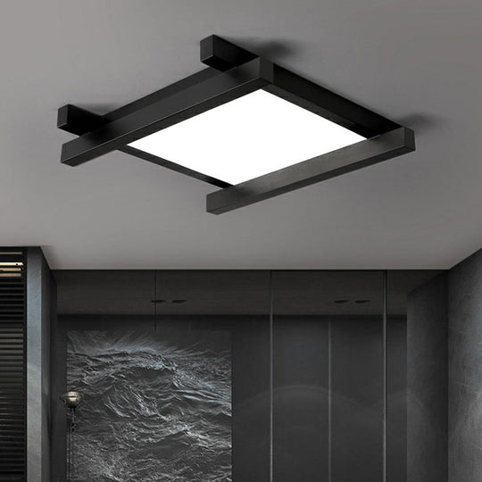 Japanese Checkerboard Acrylic Ceiling Lamp With Led Flush Mount Design For Lounge