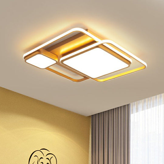 Minimalist Golden Led Flush Mount Ceiling Light With Acrylic Square Design
