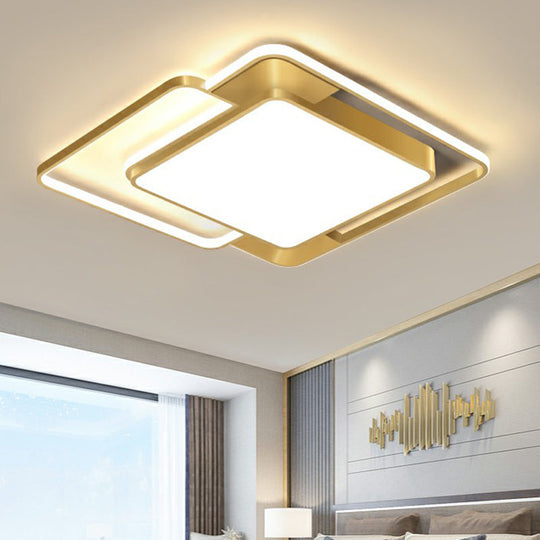 Modern Gold Led Flushmount Ceiling Light For Bedroom - Simple Square Design