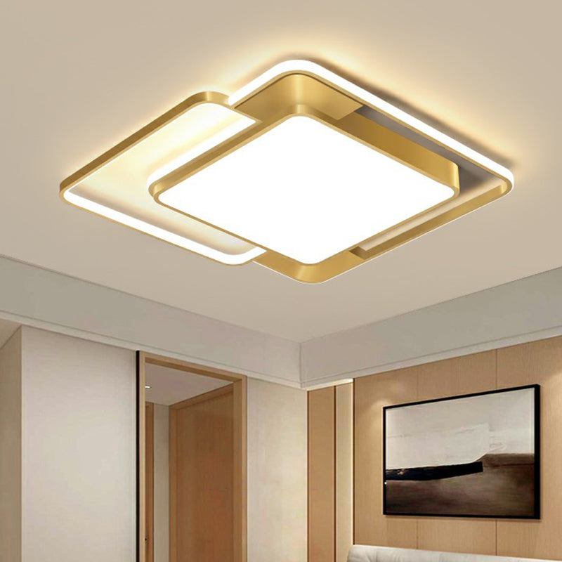 Modern Gold Led Flushmount Ceiling Light For Bedroom - Simple Square Design