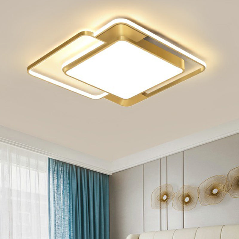 Modern Gold Led Flushmount Ceiling Light For Bedroom - Simple Square Design