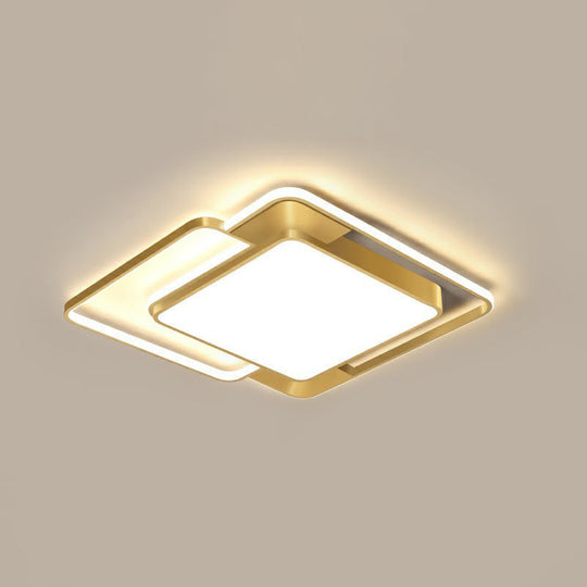 Modern Gold Led Flushmount Ceiling Light For Bedroom - Simple Square Design / 16.5 Remote Control